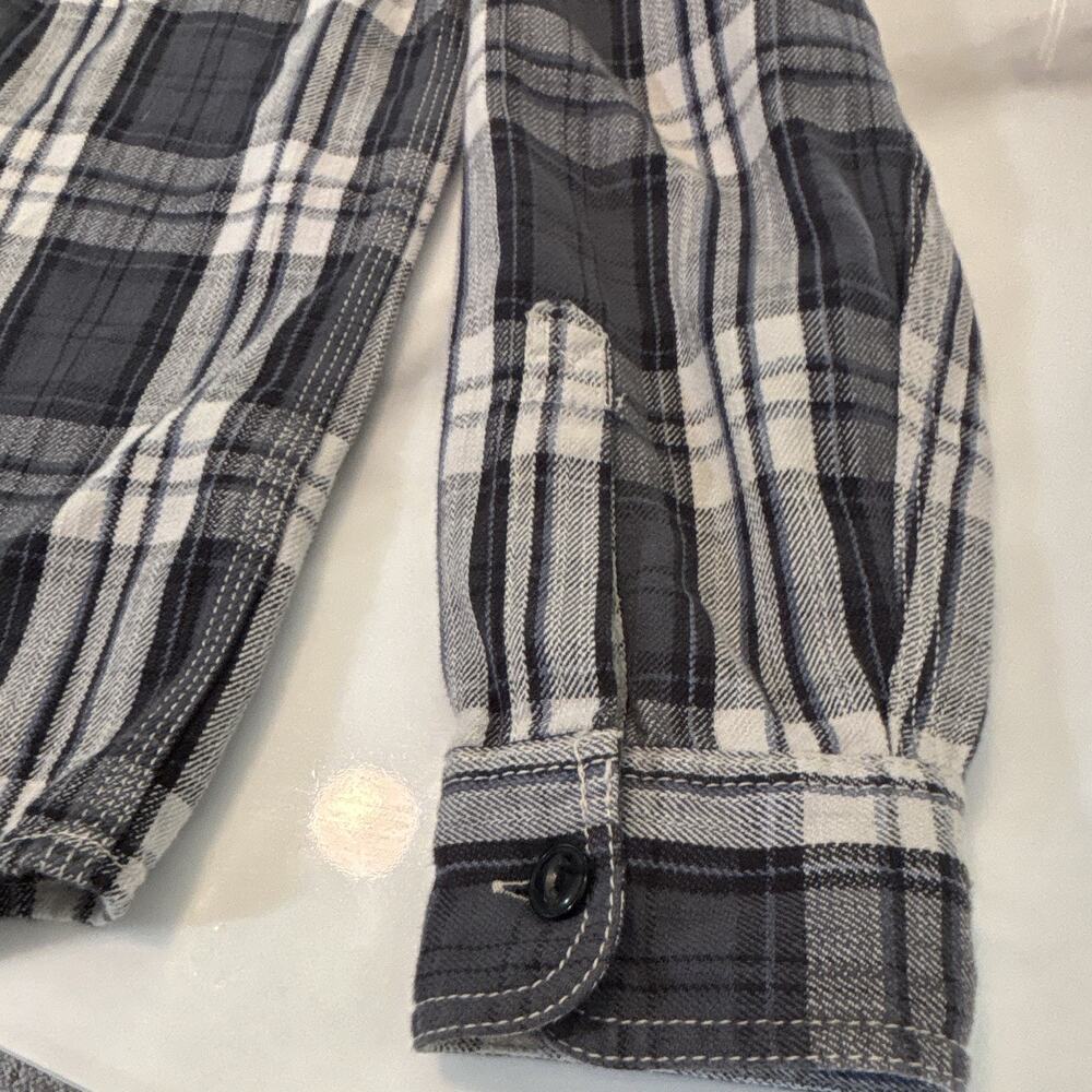 shirts by AG Men's Shirt M Gray White Plaid Flannel Long Sleeve Point Collar - Picture 4 of 7